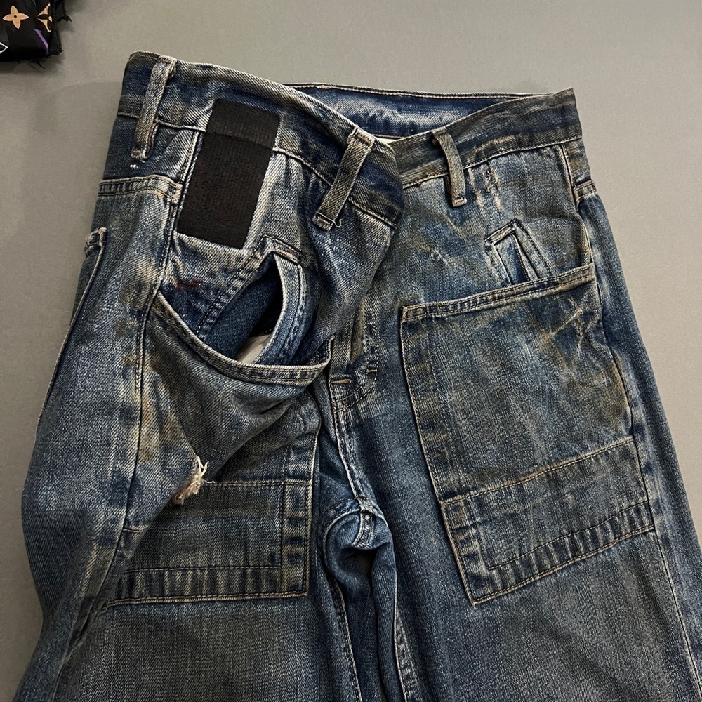 Waxed Oiled Rick Owens SLAB Denim Mud Distressed Washed Pocket Flare Cargo Jeans - Picture 9 of 16